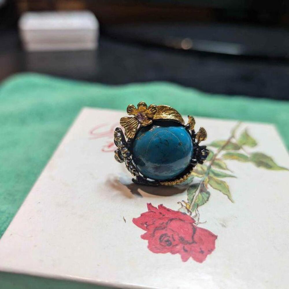 Jewelry 32 ct Natural Turquoise Ring 925 Sterling Silver Size 7